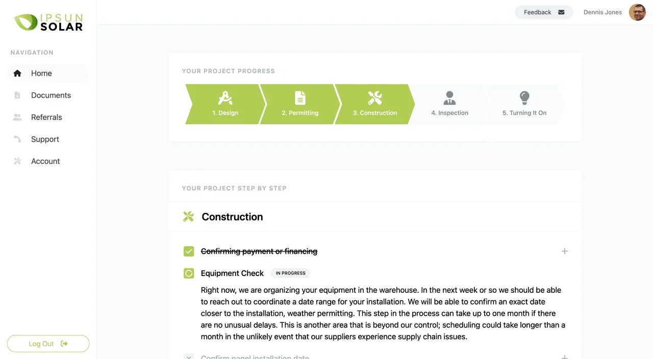 A customer portal should show the construction phases and steps